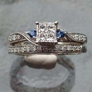 Real diamond & sapphire white gold ring
